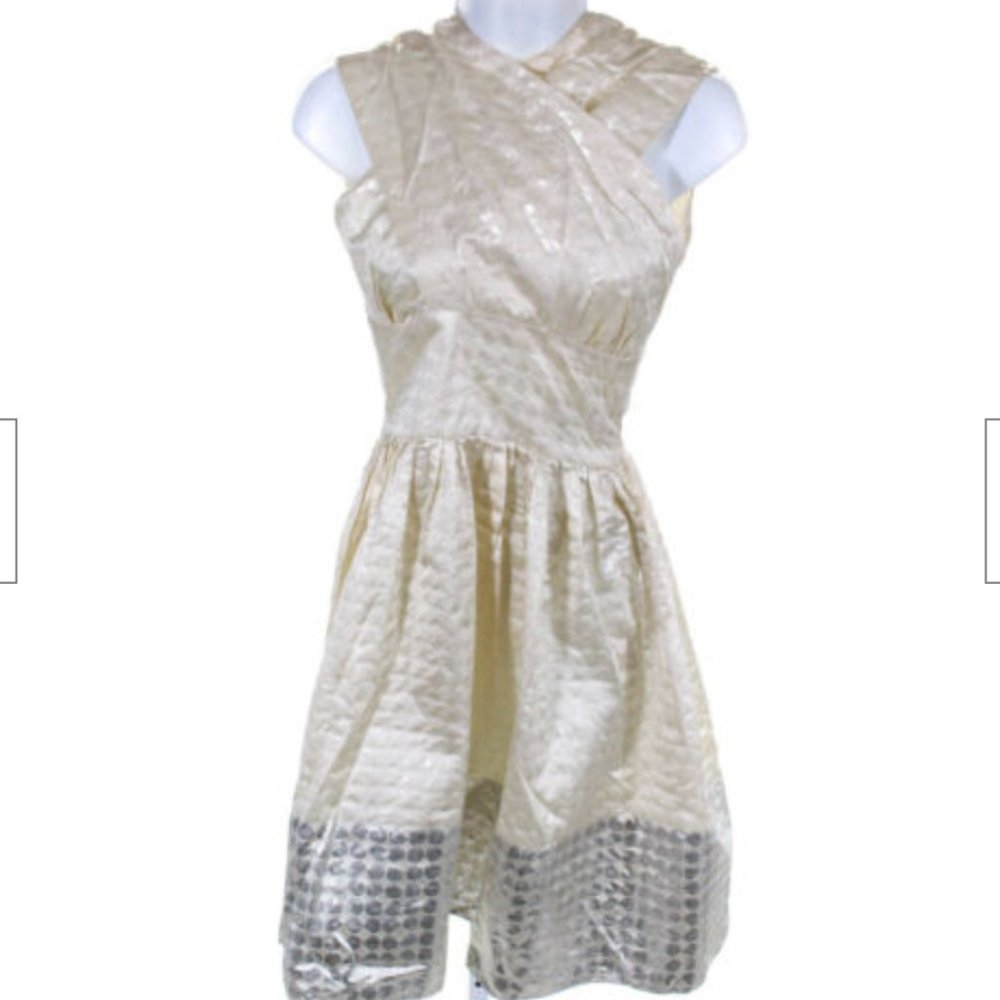 Behnaz Sarafpour Party Dress Cream Silver Silk